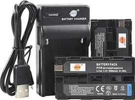DSTE ličio jonų akumuliatorius (2 vnt.) ir "Micro USB" įkroviklis, tinkantis "Sony" NP-F550, NP-F330, NP-F530, NP-F570