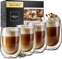 Dvigubų sienelių Latte Macchiato stiklinių rinkinys [4 x 350 ml Gastro kokybės] Krištolo skaidrumo terminės stiklinės su dvigubomis sienelėmis, idealiai tinkančios kaip Cappuccino stiklinės Kavos stiklinės Arbatos stiklinės