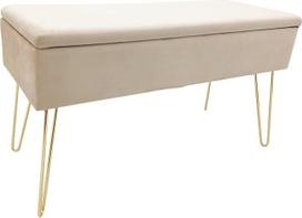 ECHTWERK "Scarlett Bench" minkštas suoliukas su aksominiu užvalkalu, stačiakampio formos daiktadėžė, makiažo suoliukas su laikymo vieta, daiktadėžė su metalinėmis kojomis, 75 x 30 x 41,5 cm, poliesterio mišinys, kreminės spalvos
