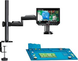 Elikliv EM4K Flex 4K litavimo skaitmeninis mikroskopas 2000x, lankstus rankos stovas, 10,1 colio HDMI mikroskopas su žiedine šviesa, 52MP pilnos monetos mikroskopas, LCD mikroskopas suaugusiesiems, elektronikos remonto kilimėlis, 64G