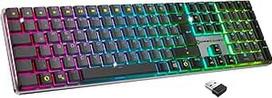 EMPIRE GAMING RF243 Plona žemo profilio aliuminio belaidė mechaninė įkraunama žaidimų klaviatūra (QWERTZ), 2,4 GHz/BT/USB-C, 111 klavišų MX Red, RGB, NKRO, suderinama su PC/Mac/P5/P4/XB