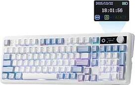 EPOMAKER TH99 PRO 96 % mechaninė klaviatūra su ekranu ir mygtukais, belaidė žaidimų klaviatūra RGB, 2,4 GHz/BT Hot Swap, pritaikyta tvarkyklė, tarpinė, 10000 mAh, skirta PC/Mac (balta, Creamy Jade Schlater)