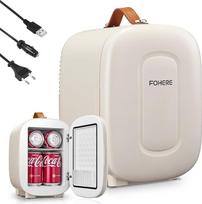 FOHERE Mini šaldytuvas 5 litrų / 6 skardinės, papildomas USB maitinimo šaltinis, 220 V AC/12 V DC, gėrimų ir odos priežiūros mini šaldytuvas miegamajame, automobilyje, bendrabučio kambaryje, biuro stalui, baltas