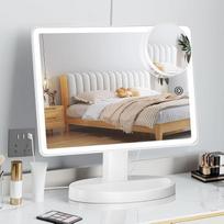 FUNTOUCH didelis makiažo veidrodis su apšvietimu (XL modelis) - 10x didinimas, 3 spalvų apšviestas veidrodis su 88 šviesos diodais, 360° kampu besisukantis stalinis veidrodis, nešiojamasis stalinis kosmetinis veidrodis