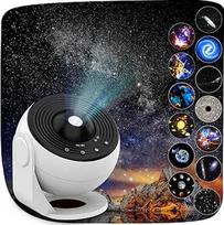 Galaktikos projektorius, 13 in 1 namų planetariumo žvaigždžių šviesos projektorius miegamajam 360° besisukanti miglos lempa Žvaigždėtas dangus naktinė šviesa su 12 Saulės sistemos žvaigždynų Mėnulis vaikams ir suaugusiesiems