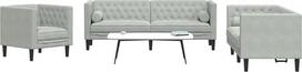 Gecheer 3-TLG. Chesterfield-Sofa-Set mit Nackenrollen Hellgrau Samt, Moderne Couch Polstersofa für Wohnzimmer Schlafzimmer Spielzimmer3209281