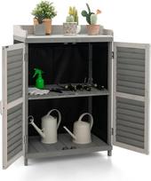 GOPLUS medinė sodo spintelė su metaliniu stalviršiu ir 2 lentynomis, įrankių spintelė, sodo namelis su vėdinimo durelėmis, skirta sodui ir kiemui, 67 x 47 x 100 cm
