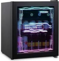 HCK mini šaldytuvas 48 l, gėrimų šaldytuvas su stiklinėmis durelėmis ir LED apšvietimu, "Cyberpunk" dizainas, tylus 39 dB, 0-10 °C alaus šaldytuvas žaidimų kambariui, vakarėliui, barui, juodas