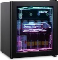 HCK mini šaldytuvas 48 l, gėrimų šaldytuvas su stiklinėmis durelėmis ir LED apšvietimu, "Cyberpunk" dizainas, tylus 39 dB, 0-10 °C alaus šaldytuvas žaidimų kambariui, vakarėliui, barui, juodas