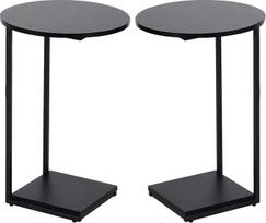 HDANI C formos šoninis staliukas, 2 vnt., apvalus kavos staliukas, sofos staliukas, naktinis staliukas, nešiojamojo kompiuterio staliukas, metalinis rėmas, medinis viršus, sofos staliukas svetainei, miegamajam, balkonui, terasai, 40 x 40 x 60 cm, juodas