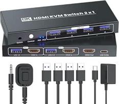HDMI KVM jungiklis 2 kompiuteriams 1 monitoriui, 8K60Hz 4K120Hz USB 3.0 2 prievadų HDMI KVM jungiklis, skirtas 2 kompiuterių valdymui per 1 sėdimąją vietą, mauzoliejus ir 1 monitorius