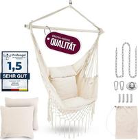 HEIMLING® kabantis krėslas viduje ir lauke XXL [viskas įskaičiuota su pakaba + 3 pagalvėlės] Kabantis krėslas vaikams ir suaugusiems iki 150 kg Hamakas viduje Svetainė Miegamasis Sodas Balkonas Terasa