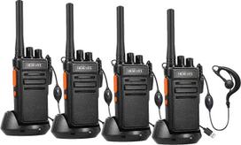 HESENATE HT66 Walkie Talkie, licencijuota PMR446 radijo stotis, didelio nuotolio Woki Toki rankinė radijo stotis, 16 kanalų radijo stotis, profesionalus Walky Talky Scan VOX su ausinėmis (juoda, 4 vnt.)