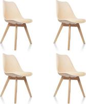 hjh OFFICE Scandi 661012 Valgomojo kėdės Buko masyvo kojų kėdės Paminkštintas retro dizainas Plastikinis smėlio spalvos rinkinys, 4 vnt.