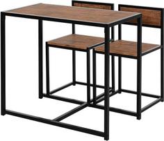 HOMCOM 3 dalių valgomojo komplektas, virtuvės stalas su 2 kėdėmis, valgomojo stalo komplektas, valgomojo kambario komplektas, valgomojo stalas, virtuvė, metalas, natūralus
