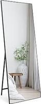 HORLIMER stovintis veidrodis, 165 x 60 cm, didelis sieninis veidrodis arba stovintis veidrodis, viso ilgio veidrodis miegamajame, svetainėje, prieškambaryje, HD tualetinis veidrodis su juodu rėmu