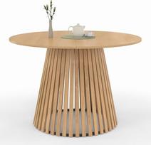 IDMarket - "Carmen" apvalus valgomojo stalas 6 asmenims su mediniu pagrindu ir mediniu stalviršiu 110 cm