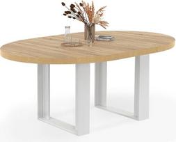 IDMarket - "Phoenix" apvalus išplečiamas 4-6 vietų valgomojo stalas medžio ir baltos spalvos 110-150 cm
