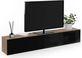 IDMarket - 180 cm pakabinamas "Elio" televizoriaus stovas su 2 durimis, medinis ir juodas