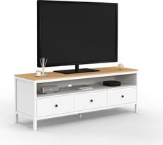 IDMarket - Televizoriaus spintelė 140 cm "Achille" 3 stalčiai balti ir medinis viršus