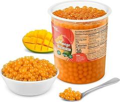 INSPIRE FOOD Burbulinės arbatos karoliukai Mango burbulinei arbatai, popping boba karoliukai, tapijokos vaisių karoliukai ir boba karoliukai - 100 % veganiški ir be glitimo, be dirbtinių dažiklių, 1 kg