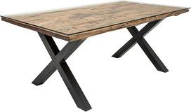 invicta INTERIOR "Barracuda" tvirtas valgomojo stalas "Antique Teak" 180 cm, įskaitant stiklinį stalviršį su juodu X-rėmu Nerūdijančio plieno konferencijų stalas Medinis stalas