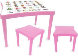 JAMARA 460736 Easy Learning 3 dalių vaikiškų baldų komplektas pagamintas iš tvirto plastiko, tinkamas naudoti patalpose ir lauke, suapvalintais kraštais, išardomas taupant vietą, stalo stalviršis su mokomaisiais paveikslėliais,