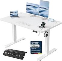 JUMMICO reguliuojamo aukščio stalas su USB įkrovimo prievadu, 120 x 60 cm, elektrinis stalas, stovima vieta, stalas, reguliuojamas kompiuterio stalas, baltas