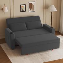 JUMMICO sofa-lova 2 vietų maža sofa su miego funkcija, išskleidžiama su pagalvėlėmis, sofos velvetinis užvalkalas su gėrimų laikikliu, sulankstoma sofa svetainei, miegamajam, 75 x 160 x 100 cm, pilka