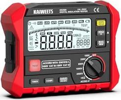 KAIWEETS Isolationwiderstandsmessgerät, bis zu 200 GΩ, Profi-Megohmmeter, 100 V/250 V/500 V/1000 V/2500 V, One-Touch-DAR/PI, misst Widerstand, Wechsel-/Gleichspannung für HLK, Motoren, Solar,