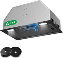 KICHPOWER įmontuojamas gartraukis 52 cm, 750 m³/h, ištraukiamasis / recirkuliacinis, juodas gartraukis, valdymas gestais ir lietimu, 3 galios lygiai ir stiprintuvas, su aktyviosios anglies filtru ir