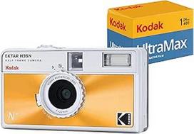 Kodak EKTAR H35N pusės formato juostinio fotoaparato rinkinys su "Kodak Ultramax 400/24EXP" 35 mm ritinine juosta (glazūruota oranžinė)