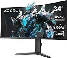 KOORUI 34E6UC 34 colių itin plataus išlenkimo lenktas žaidimų monitorius, kompiuterio ekranas, 165 Hz, 1MS HDR 400, 1000R, UWQHD 3440x1440, adaptyvioji sinchronizacija, 2xHDMI ir "Display Port", VESA 75x75 mm, DCI-P3, 90 % reguliuojamas aukštis