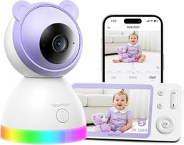 Kūdikių monitorius su kamera 2K/3MP, 5 colių HD WLAN vaizdo monitorius su programėle, IR/RBG naktinis matymas, PTZ 360°, pergalės / judesio aptikimas, AI sekimas, aliarmo signalas, dvipusis garsas, didelis diapazonas