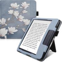 kwmobile Flip Cover Compatible with Kobo Libra H2O - dėklas su dirželiu Magnolia Taupe White Blue Grey