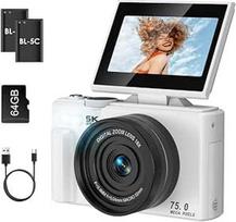 LAMA skaitmeninis fotoaparatas, mini skaitmeniniai fotoaparatai 5K 75MP foto kamera su 64G SD kortele, kompaktiškas fotoaparatas, 3,0 colių 180° apverčiamas ekranas, 18 kartų priartinantis skaitmeninis fotoaparatas, foto kamera vaikams, paaugliams, praded