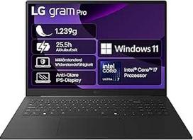 LG 16 colių "Gram Pro" nešiojamasis kompiuteris su "Windows 11 Home", "Intel Core Ultra 7" procesoriumi, 16GB LPDDR5x RAM, 1 TB dvigubu SSD, 16Z90TS-G.AU89G