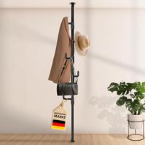 LOBUX® - ištraukiamas drabužių stovas, 5 kabliukai [juodas, 110-310 cm] - teleskopinis drabužių stovas stabilus - taupantis vietą metalinis - miegamojo drabužių stovas - prieškambario drabužių stovas - drabužių džiovintuvas balkone