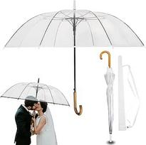LOGAN & BARNES Cardiff Skaidrus vestuvinis skėtis su aukštos kokybės tikro medžio rankena Skersmuo 120 cm Elegantiškas didelis skėtis 2 žmonėms Skaidrus XXL
