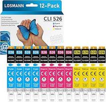LOSMANN CLI-526 spausdintuvo kasetės, suderinamos su "Canon 525 526" rašalo kasete, skirta PIXMA MG5140 MG5350 MG5150 MG5250 IP4850 IP4950 IX6550 MX885 MX715 MG6150 MG6250 MX895 MG815 0 MG8250 (12 pakuočių)
