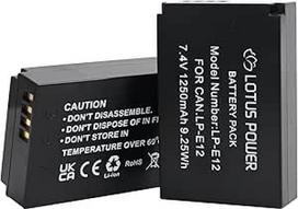 LP-E12 1250 mAh 7,4 V ličio jonų akumuliatorius LPE12, skirtas "Canon EOS M/EOS M2 / EOS M100 / EOS M200 / EOS M50 / EOS M50 Mark II / EOS 100D / PowerShot SX70 HS" (2 akumuliatoriai)