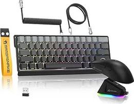 MAMBASNAKE x Attack Shark X60HE Rapid Trigger belaidė klaviatūra ir X11 žaidimų pelė su 8K ritininiu kabeliu, QWERTY RGB klaviatūra su 0,01 mm RT magnetiniu jungikliu, 22K DPI PixArt PAW3311 sensorinė pelė - pilka