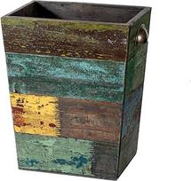 Maža medinė šiukšlių dėžė Ūkio dekoratyvinis šiukšlių konteineris Kaimiškas išdaužtas šiukšlių konteineris Boho medžio šiukšlių dėžė Perdirbimo krepšys su metalinėmis rankenomis Perdirbto medžio saugojimo krepšys