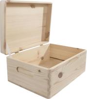 Medinė skrynia su dangčiu ir graviruotomis rankenomis, 29 x 21 x 13,5 cm, suapvalintais kampais, natūrali dekoratyvinė pušis, skirta amatams, dekupažui