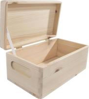 Medinė skrynia su dangčiu ir graviruotomis rankenomis, 21 x 12 x 9,5 cm | Užapvalinti kampai | Natūrali dekoratyvinė pušis, skirta dekupažui