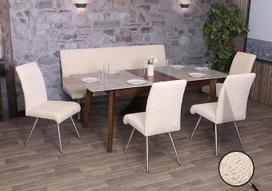 Mendler HWC-G55 Valgomojo komplektas iš 4 kėdžių ir suolo 180 cm Šlifuotas nerūdijantis plienas Audinys/Tekstilė Chenille Cream