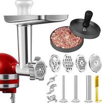 Mėsmalės priedas "Kitchenaid" stovinčiam maišytuvui, nerūdijančio plieno maisto malūnėlio priedas, skirtas "Kitchen Aid" priedams, su 3 dešrų įdaro ragais, 3 malimo ašmenimis, 4 malimo diskais ir mėsainiais