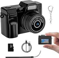 Mini fotoaparatas - FHD 1080P mini retro skaitmeninis fotoaparatas - mažos kišenės dydžio nuotraukų vaizdo kameros su 16GB kortele Kompaktiškas mikro fotoaparatas Nešiojamas vaizdo įrašymo įrenginys kelionėms, studijoms ir įrašymui (juodas)