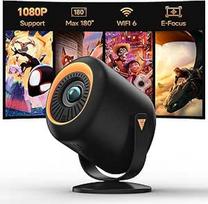 Mini projektorius su "Wi-Fi" ir "Bluetooth", nešiojamasis projektorius, palaikantis 4K 1080P, su 180° reguliuojamu stovu, maksimalus 180 colių ekranas, įmontuotas garsiakalbis