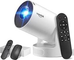 Mini projektorius, palaikantis 4K 1080P, nešiojamasis projektorius su "WiFi 6" ir "Bluetooth 5.4", mažas projektorius su automobiliniu kištukiniu posūkiu, reguliuojamas 180° kampu, suderinamas su HDMI/TV atminties kortele/ atminties kortele/nešiojamuoju k